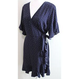 NWT Express Blue and white polka dot flutter sleeve wrap style dress